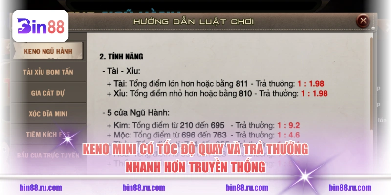 Keno mini có tốc độ quay và trả thưởng nhanh hơn truyền thống