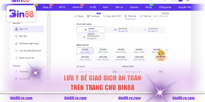 Lưu ý để giao dịch an toàn trên trang chủ BIN88