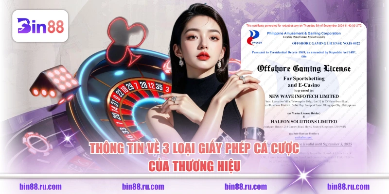 Thông tin về 3 loại giấy phép cá cược của thương hiệu